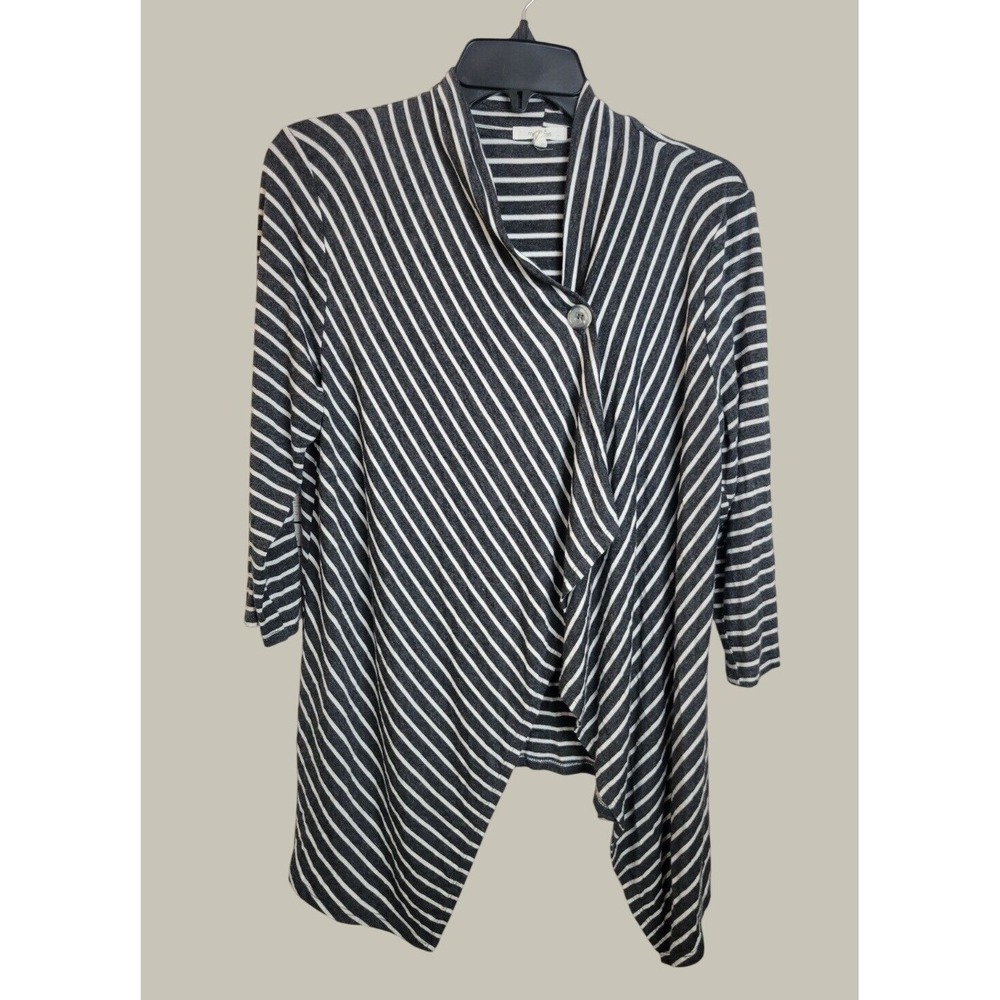 Maurices Cardigan Striped Draped Asymmetric Hem Casual Gray White Large